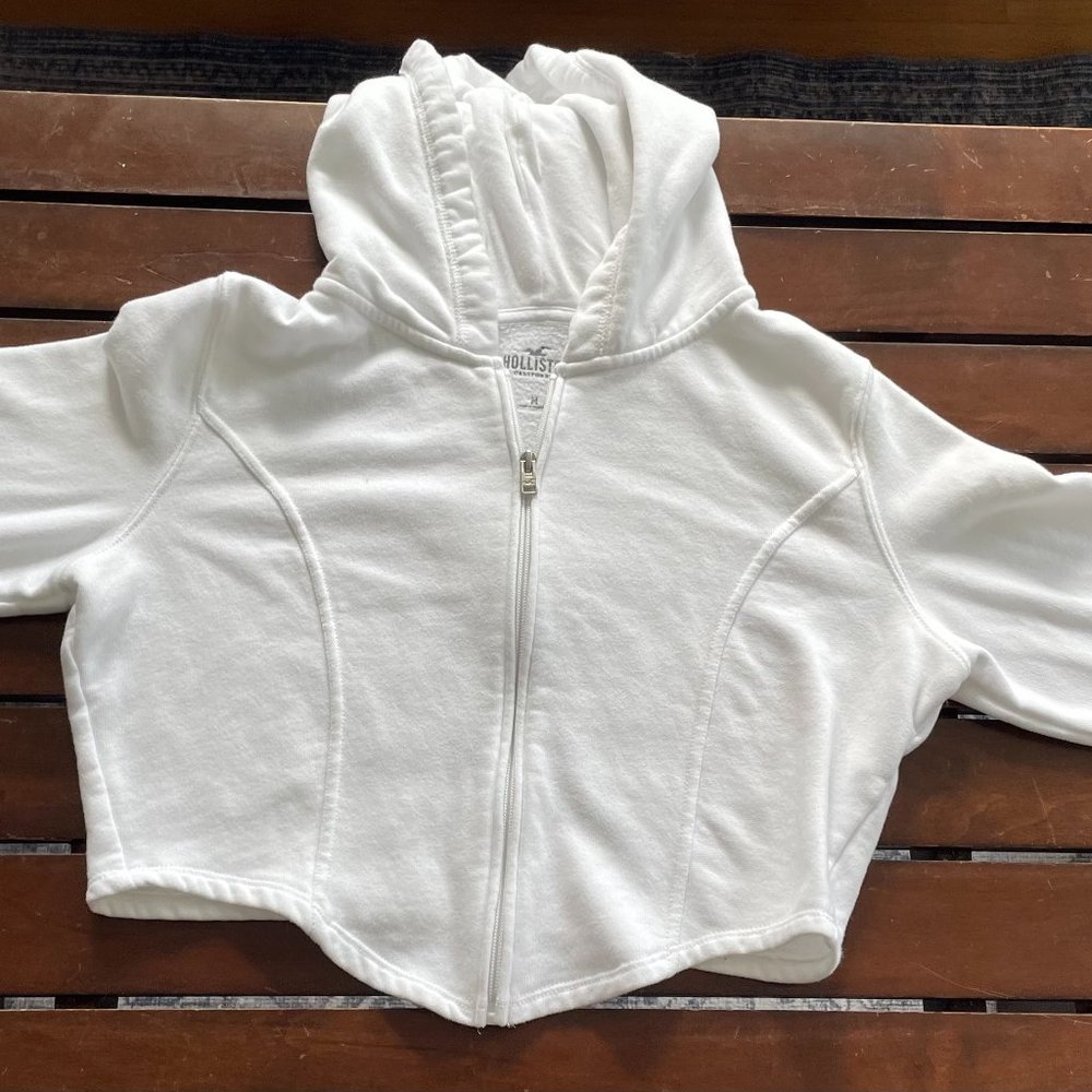 Hollister White Crop Corset Hoodie